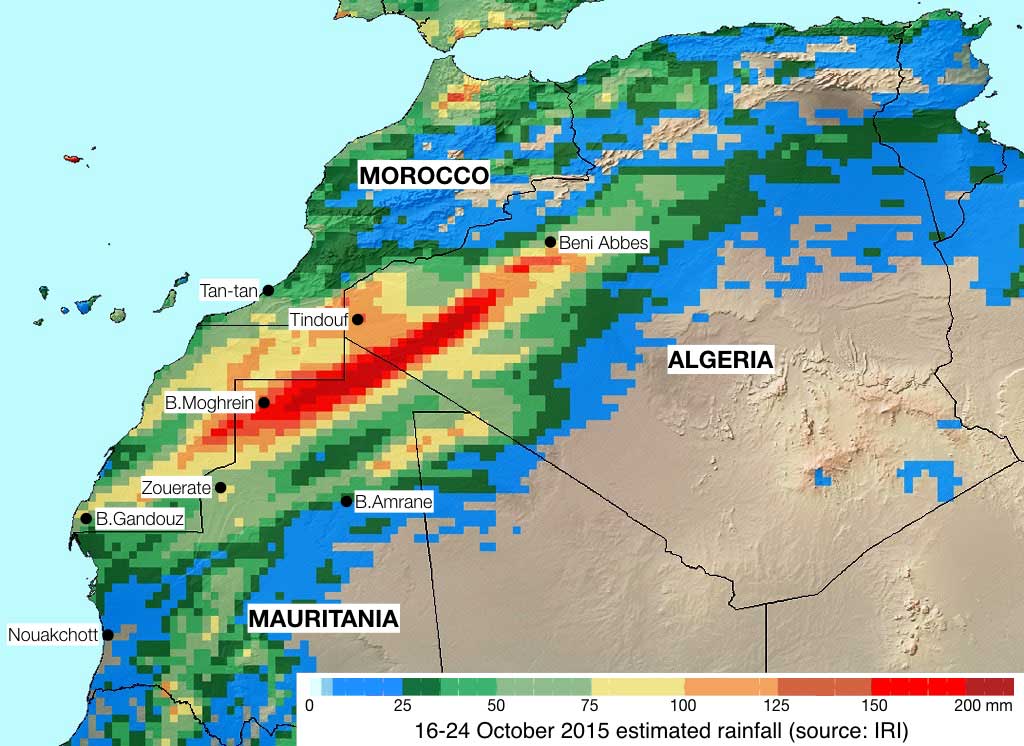 28 octobre. Pluies exceptionnellement importantes et généralisées - Afrique du Nord-Ouest