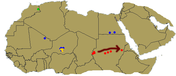 20 June. Locust swarms move across Sudan