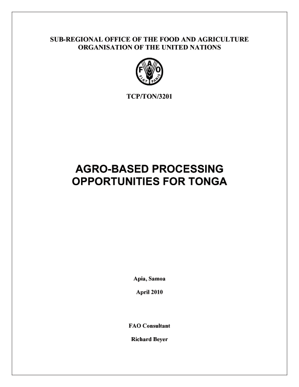 Agro-Based Processing Opportunity for Tonga