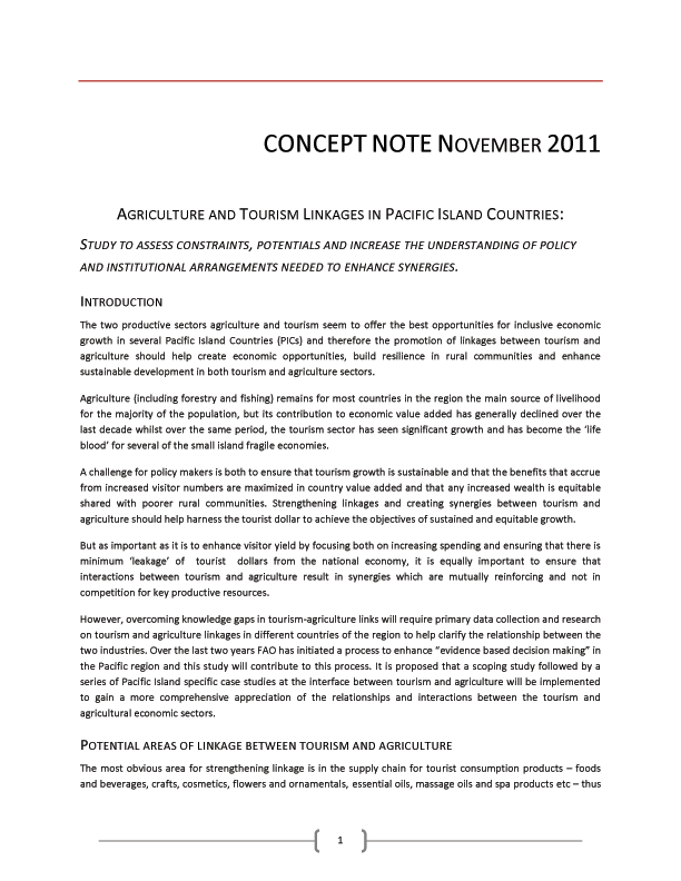 Agriculture and Tourisms linkages in Pacific Island Countries