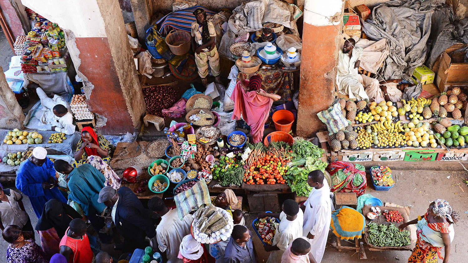 Njemena, Chad - Vendors selling vegetables at the central market