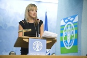 Fanny Lu addresses delegates on World Food Day at FAO headquarters in Rome, Italy.