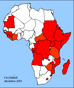 CARTE DES PAYS CONFRONT�S � DES CRISES ALIMENTAIRES (23 PAYS)