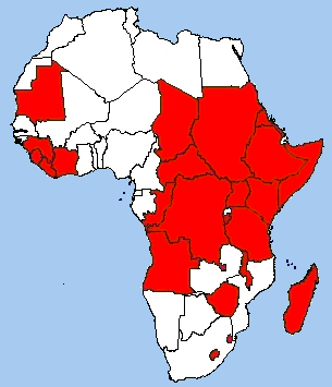 CARTE DES PAYS CONFRONT�S � DES CRISES ALIMENTAIRES (23 PAYS)