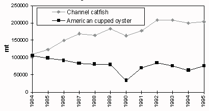 Figure 3.3.3a. Trends in production of main cultured species in North
America