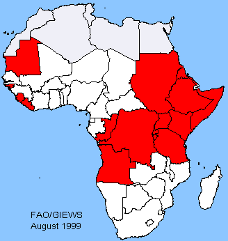 Map of countries facing exceptional food emergencies