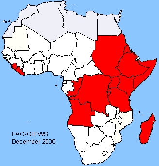 Map of countries facing exceptional food emergencies
