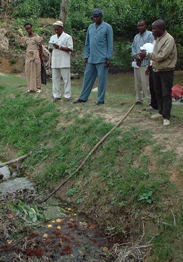 left to right: Madeleine Zogbe, Aquaculture Assistant; M.K. Souare, FAO Programme Officer, Ari Touba Ibrahim, FAO Representative, Macky Dia, National Project Coordinator; Thea Mermoz, Aquaculture Assistant
