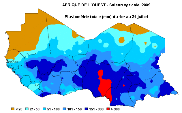 Carte de pluviom&eacute;trie totale du 1er au 30 juin 2001