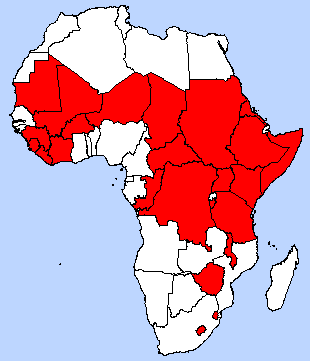 CARTE DES PAYS CONFRONT�S � DES CRISES ALIMENTAIRES (23 PAYS)
