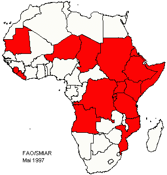 Carte des pays affect�s
