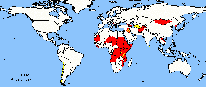 Mappa de los paises afectados