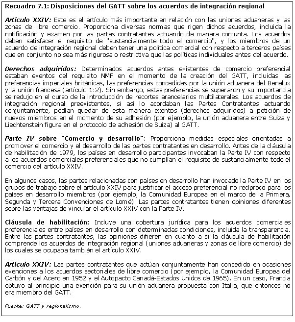 Recuadro 7.1:	Disposiciones del GATT sobre los acuerdos de integraci�n regional (W7814S40) (186K)