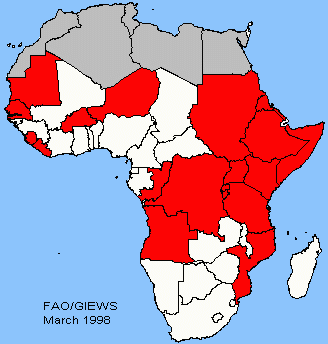 Clickable map of countries facing exceptional food emergencies