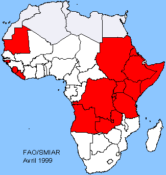 Carte des pays affectés par des situations d'urgence alimentaire exceptionnelles
