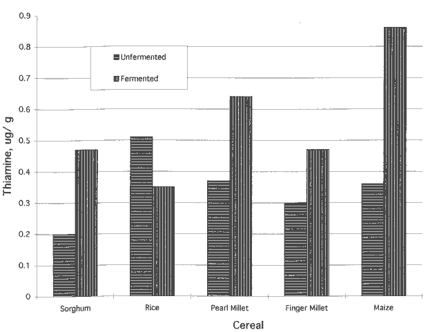 Influence of natural fermentation of cereals on the thiamine content
