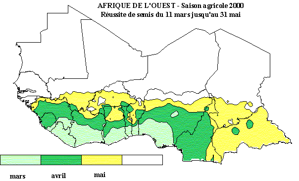 Carte de r&eacute;ussite des semis du 11 mars au 31 mai 2000