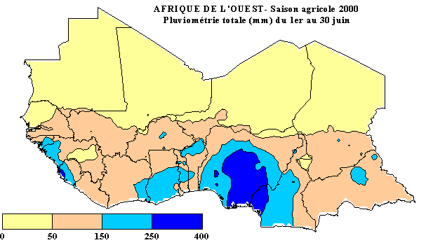 Carte de pluviom&eacute;trie totale du 1er mai au 10 juin 2000