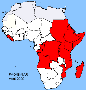 Carte des pays affect&eacute;s par des situations d'urgence alimentaire exceptionnelles