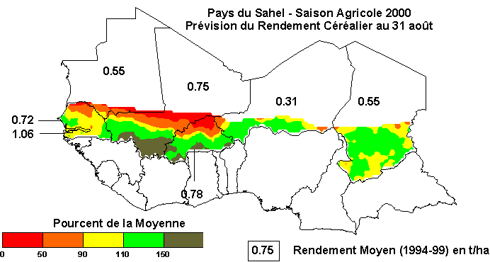 Carte de r&eacute;ussite des semis du 11 mars au 20 juillet 2000