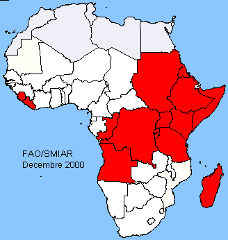 Carte des pays affect&eacute;s par des situations d'urgence alimentaire exceptionnelles
