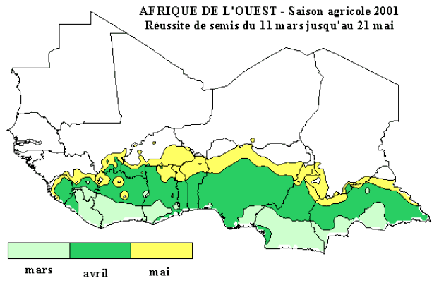 Carte de r&eacute;ussite des semis du 11 mars au 20 juillet 2000