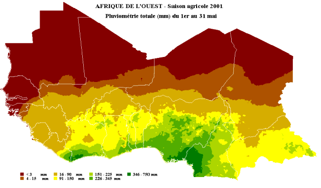 Carte de pluviom&eacute;trie totale du 1er au 31 juillet 2000