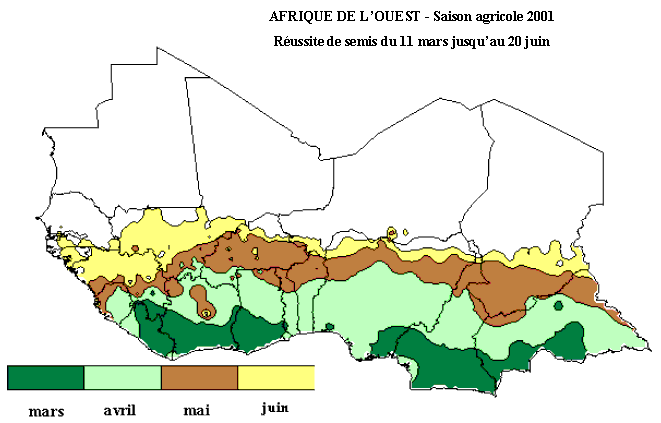 Carte de r&eacute;ussite des semis du 11 mars au 20 juin 2001