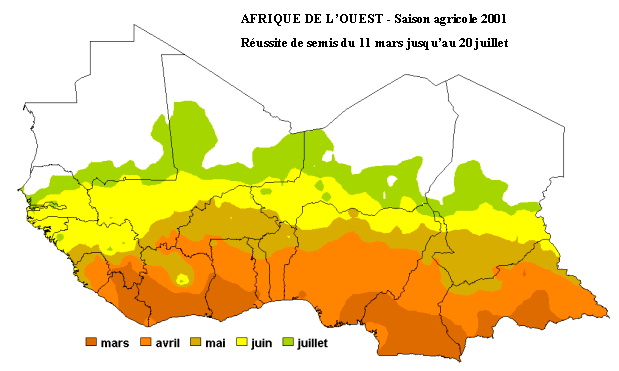Carte de r&eacute;ussite des semis du 11 mars au 20 juin 2001