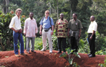 Strategic Framework development team (left to right): R. Brummett, Senior Aquaculture Researcher (ICLARM/WolrdFish); S. Yong-Sulem, hatchery operator; M. Halwart, FAO/FIRI; N. Hishamunda, FAO/FIPP; V. Pouomogne, Senior Aquaculture Researcher (IRAD); J. Kouam, National Aquaculture Chief of Service