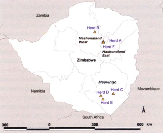 The six sampling locations of the field study