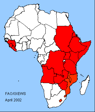 Map of countries facing exceptional food emergencies