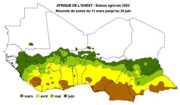 Carte de r&eacute;ussite des semis du 11 mars au 20 juin 2001
