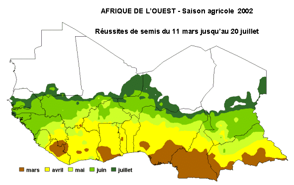 Carte de r&eacute;ussite des semis du 11 mars au 20 juin 2001
