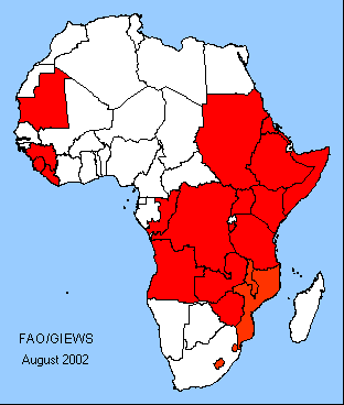 Map of countries facing exceptional food emergencies