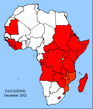 Map of countries facing exceptional food emergencies