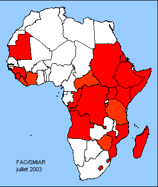 CARTE DES PAYS EN SITUATION D'URGENCE ALIMENTAIRE EXCEPTIONNELLE