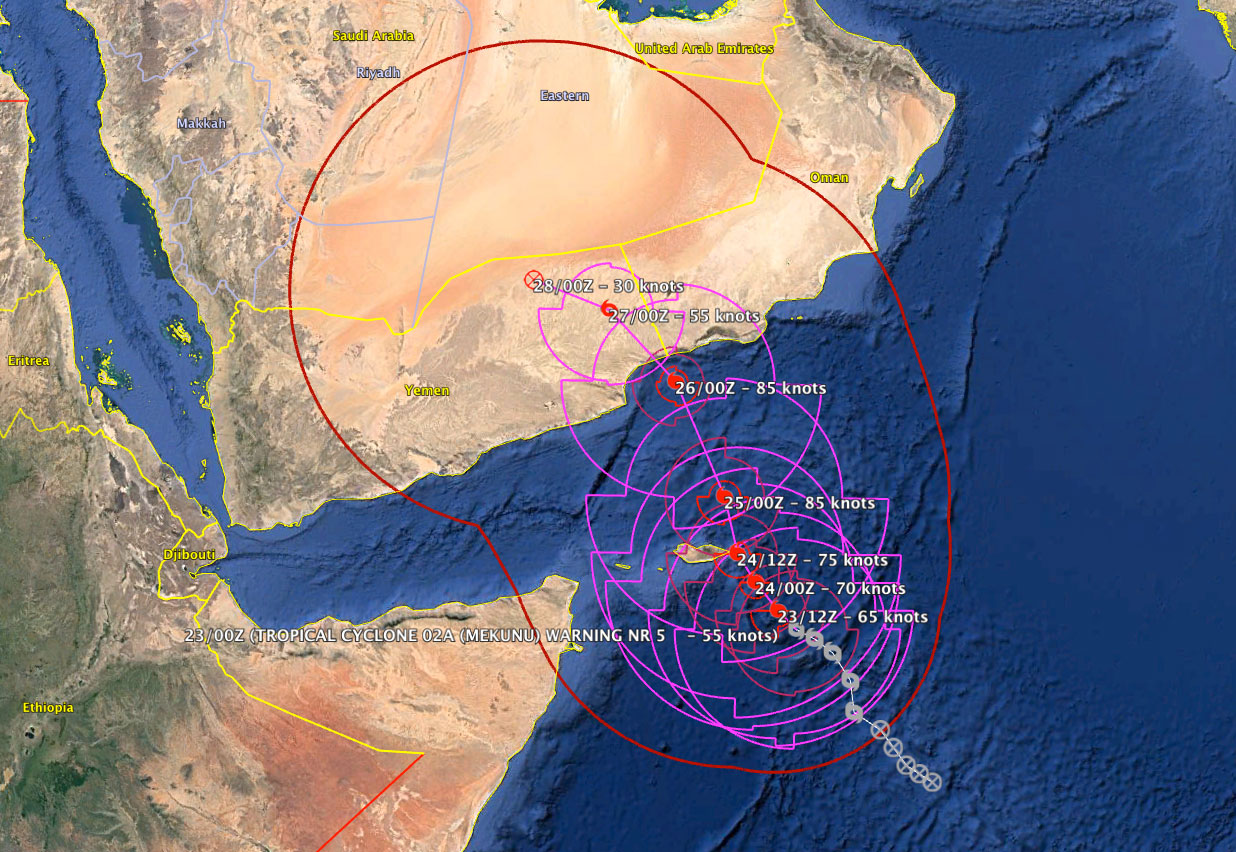 23 May. Second cyclone develops in Arabian Sea & threatens Oman and Yemen