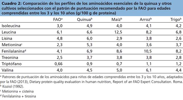 Resultado de imagen para valor nutricional de la quinua