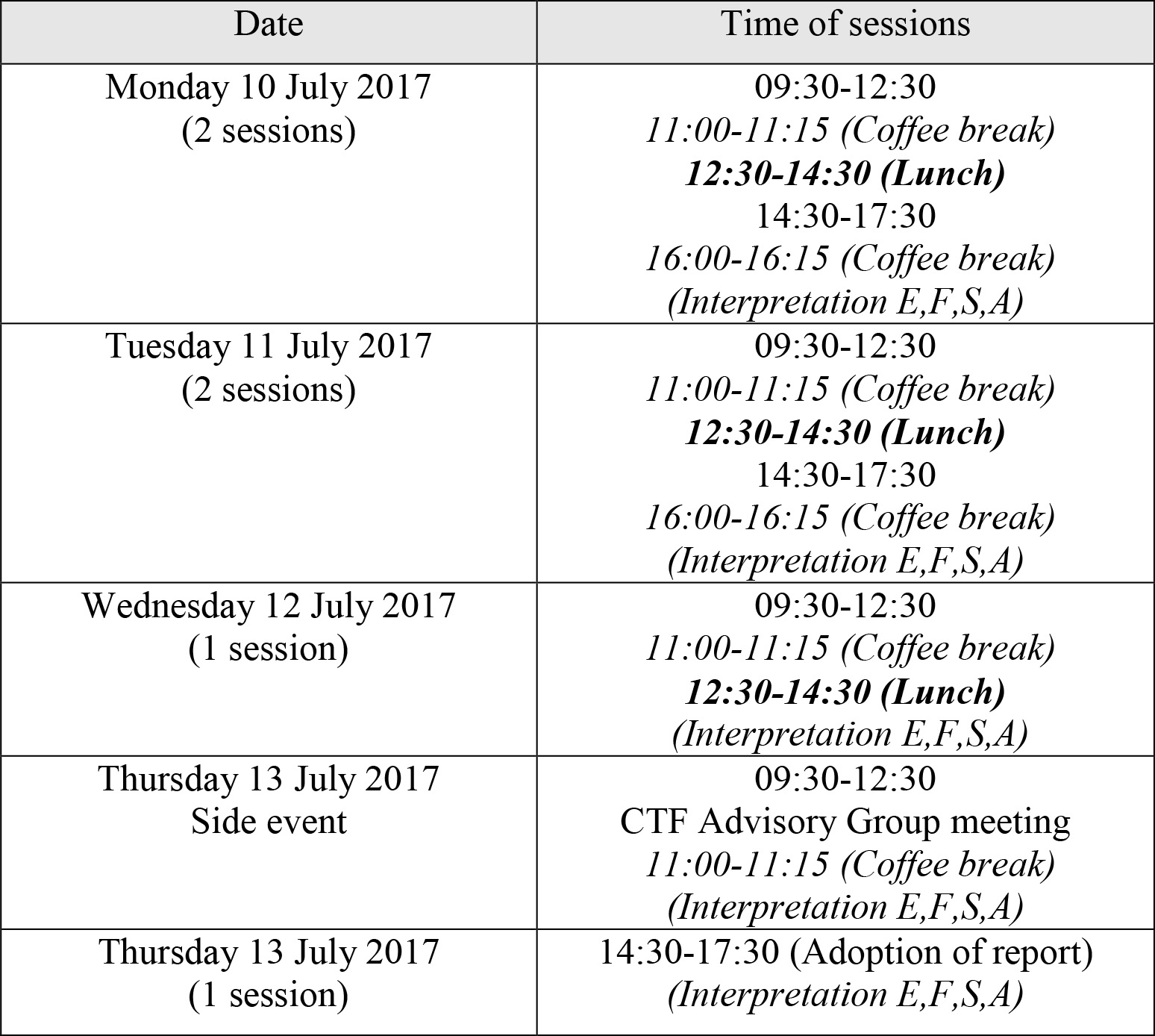 CCEXEC73 Schedule