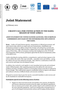 Urgent call for united action in the Sahel region of West Africa