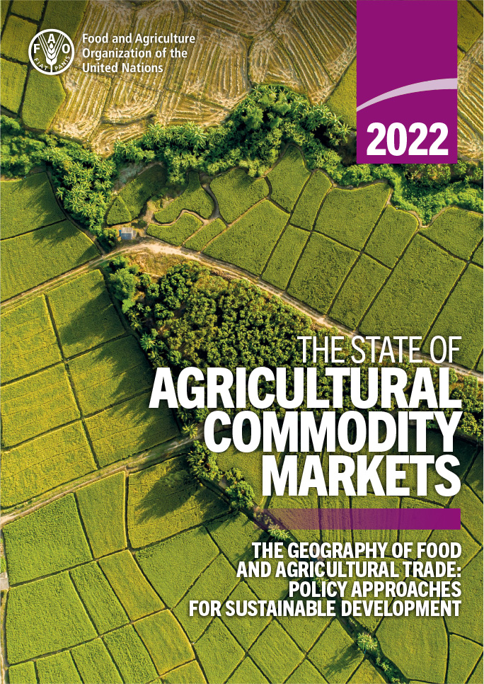 Croplands associated with interregional trade; the color of the regions