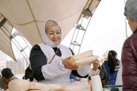 Woman in Local Market in Kazakhstan