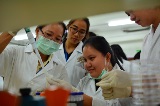 Women training at the laboratory