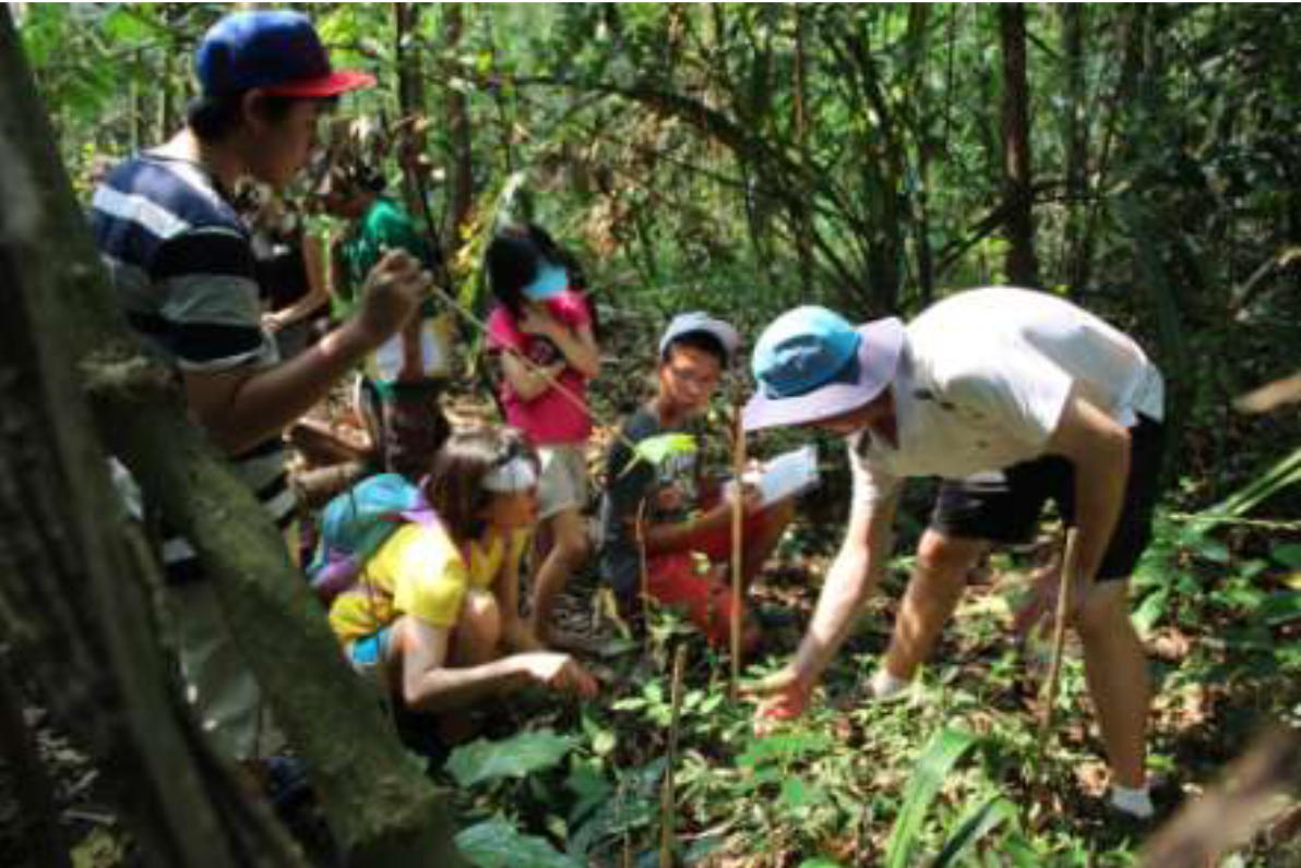 Students measure a plot in the forest. Kanchanaburi, Thailand