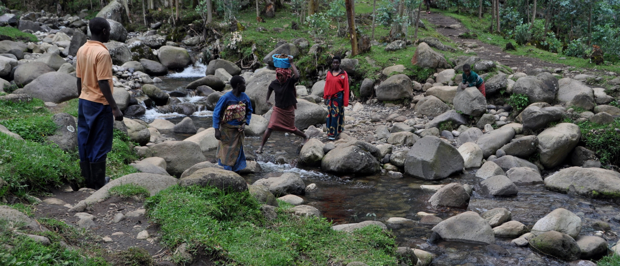 Rwanda - Villagers crossing a stream near a reforestation project ©FAO/Steve Terrill
