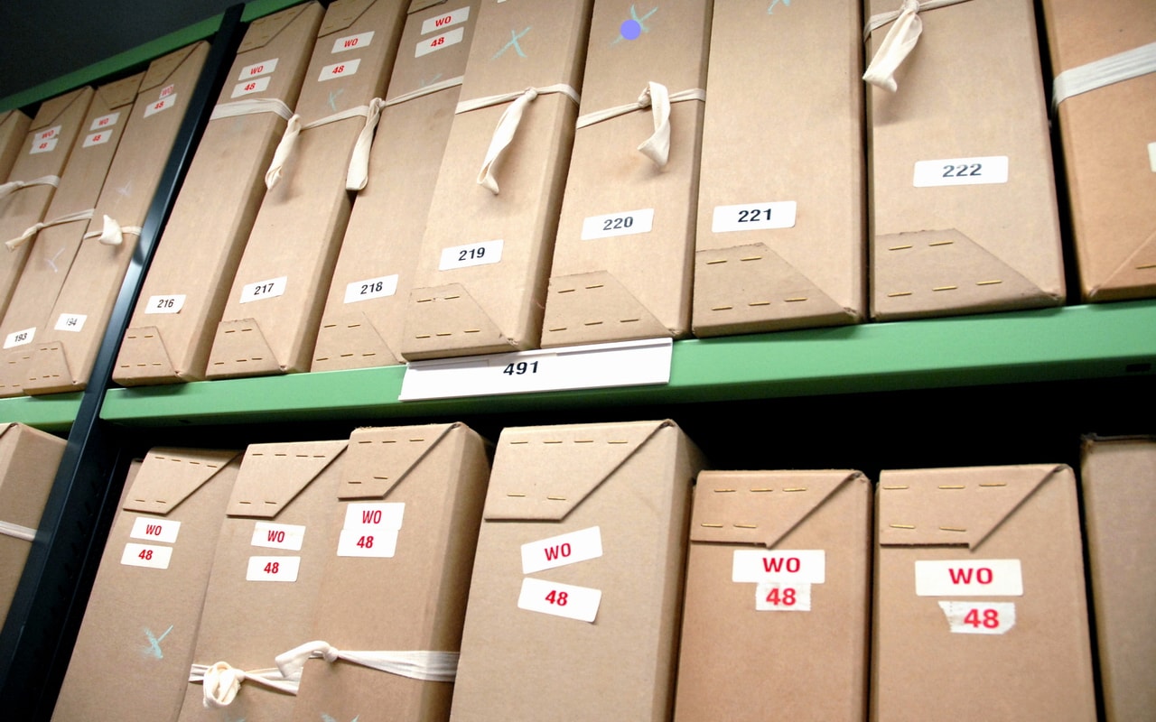 Shelves with document containers