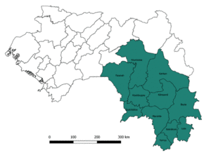 Localisation des régions naturelles en République de Guinée